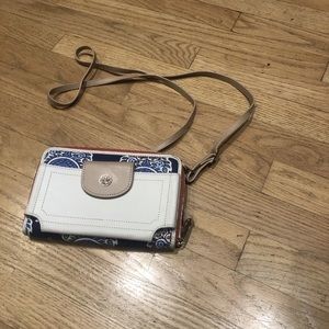 Spartina 449 Paisley Linen Print  Crossbody wallet 8X5X2 Inch